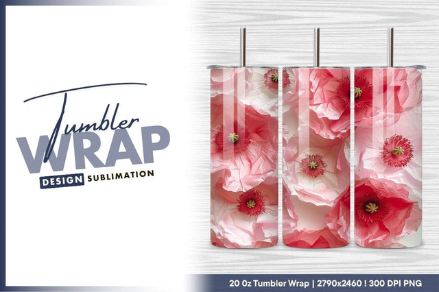 Light Pink Poppies Floral Background Tumbler Png Sublimation Regulrcrative 