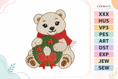 Light Sketch Christmas White Bear Embroidery Designs Embroidery/Applique DESIGNS sg embroidery 