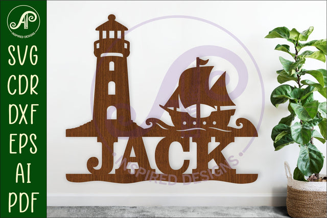 Lighthouse and ship personalized name sign laser cut SVG APInspireddesigns 