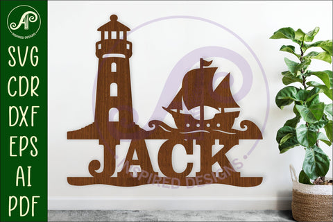 Lighthouse and ship personalized name sign laser cut SVG APInspireddesigns 