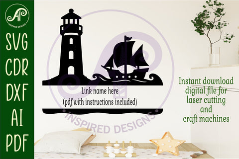 Lighthouse and ship personalized name sign laser cut SVG APInspireddesigns 