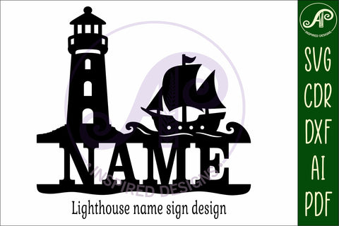 Lighthouse and ship personalized name sign laser cut SVG APInspireddesigns 