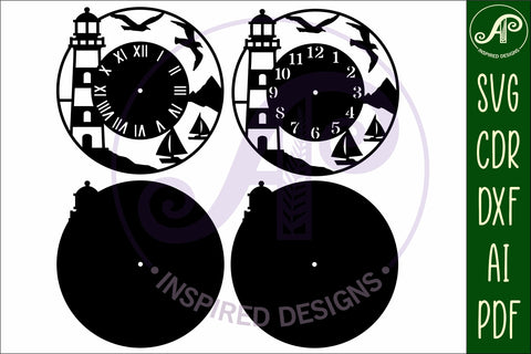 Lighthouse clock wall clock laser cut files SVG APInspireddesigns 