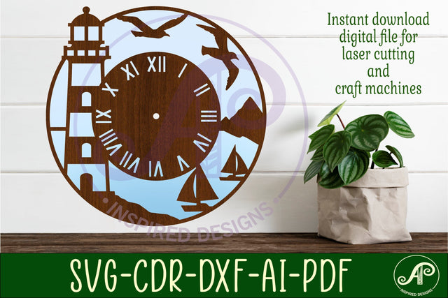 Lighthouse clock wall clock laser cut files SVG APInspireddesigns 