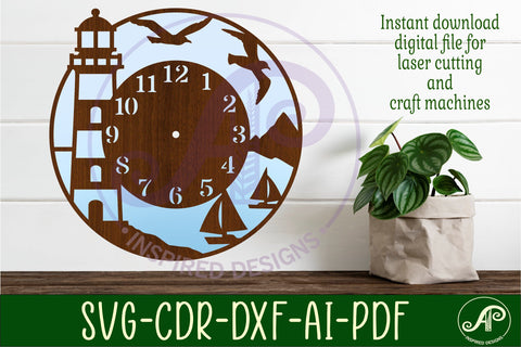 Lighthouse clock wall clock laser cut files SVG APInspireddesigns 
