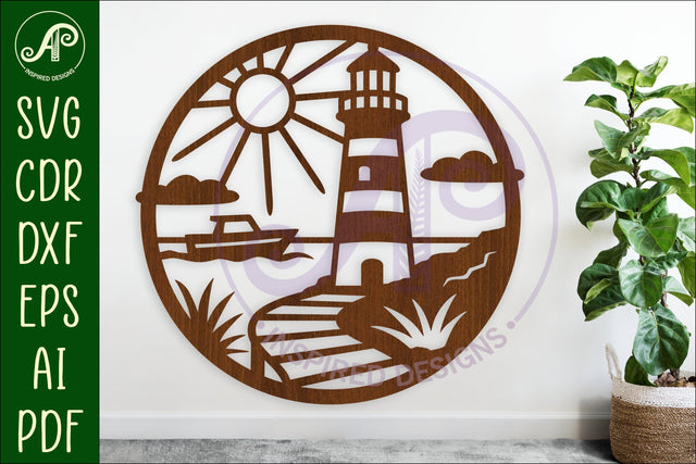 Lighthouse coast scene wall art sign, SVG file. vector file SVG APInspireddesigns 