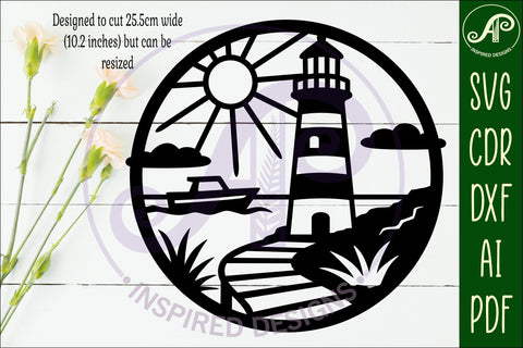 Lighthouse coast scene wall art sign, SVG file. vector file SVG APInspireddesigns 