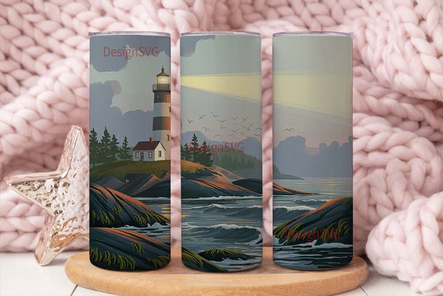 Lighthouse Dawn 20oz Tumbler Wrap Sublimation DesignSVG 