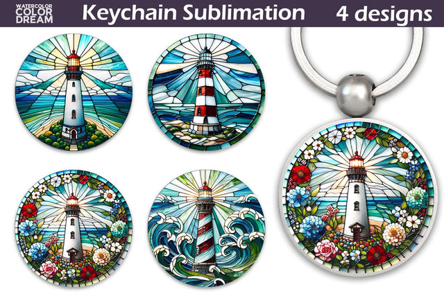 Lighthouse Keychain | Stained Glass Keychain Sublimation Sublimation WatercolorColorDream 