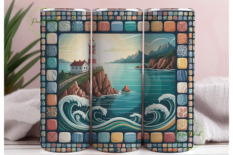Lighthouse Mosaic 20oz Tumbler Wrap Sublimation PixelChick 