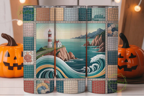 Lighthouse Mosaic 20oz Tumbler Wrap Sublimation PixelChick 