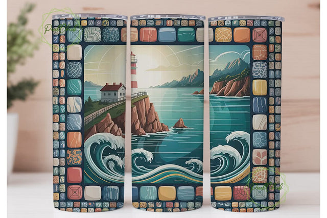 Lighthouse Mosaic 20oz Tumbler Wrap Sublimation PixelChick 