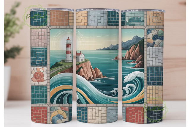 Lighthouse Mosaic 20oz Tumbler Wrap Sublimation PixelChick 
