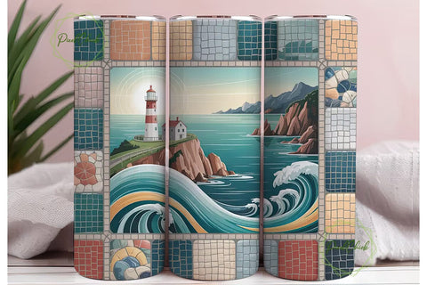Lighthouse Mosaic 20oz Tumbler Wrap Sublimation PixelChick 
