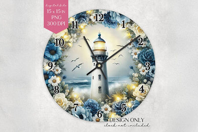 Lighthouse Nautical Wall Clock Sublimation Design PNG Sublimation BijouBay 