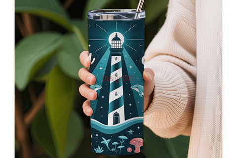 Lighthouse Night 20oz Tumbler Wrap Sublimation DesignSVG 