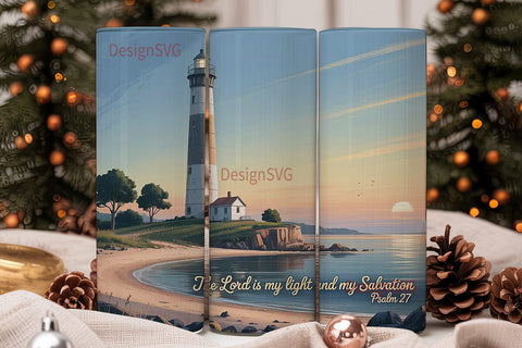 Lighthouse Psalm 27 Tumbler Wrap Sublimation DesignSVG 
