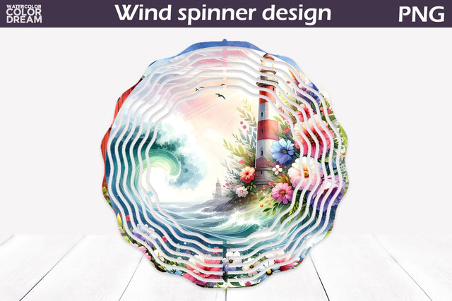 Lighthouse Sea Wind Spinner | Ocean Wind Spinner Sublimation WatercolorColorDream 