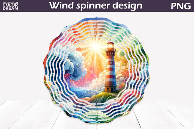 Lighthouse Sea Wind Spinner | Ocean Wind Spinner Sublimation WatercolorColorDream 