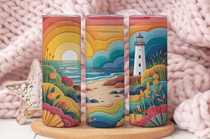 Lighthouse Sunset 20oz Tumbler Wrap Sublimation DesignSVG 