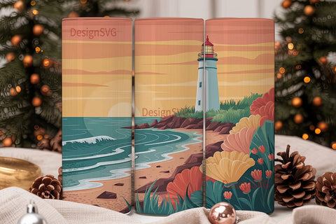 Lighthouse Sunset 20oz Tumbler Wrap Sublimation DesignSVG 