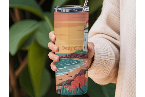 Lighthouse Sunset 20oz Tumbler Wrap Sublimation DesignSVG 