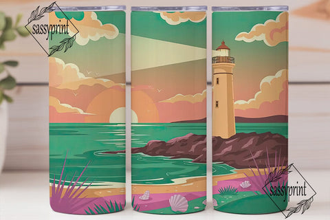 Lighthouse Sunset 20oz Tumbler Wrap Sublimation sassyprint 
