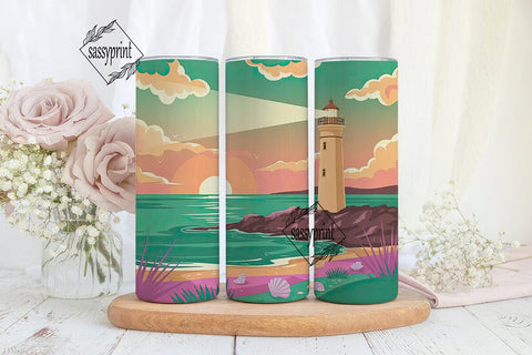 Lighthouse Sunset 20oz Tumbler Wrap Sublimation sassyprint 