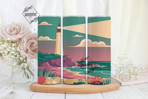 Lighthouse Sunset 20oz Tumbler Wrap Sublimation sassyprint 
