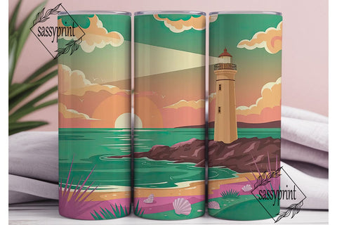 Lighthouse Sunset 20oz Tumbler Wrap Sublimation sassyprint 