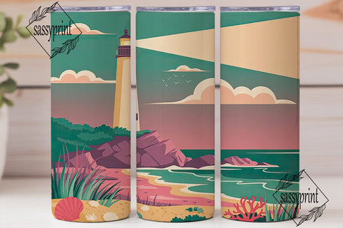 Lighthouse Sunset 20oz Tumbler Wrap Sublimation sassyprint 