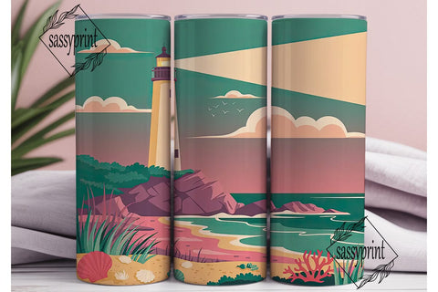Lighthouse Sunset 20oz Tumbler Wrap Sublimation sassyprint 