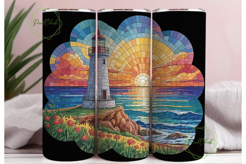 Lighthouse Sunset Mosaic 20oz Tumbler Sublimation PixelChick 