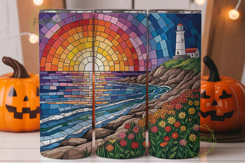 Lighthouse Sunset Mosaic 20oz Tumbler Sublimation PixelChick 