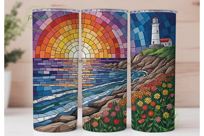 Lighthouse Sunset Mosaic 20oz Tumbler Sublimation PixelChick 