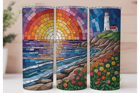 Lighthouse Sunset Mosaic 20oz Tumbler Sublimation PixelChick 