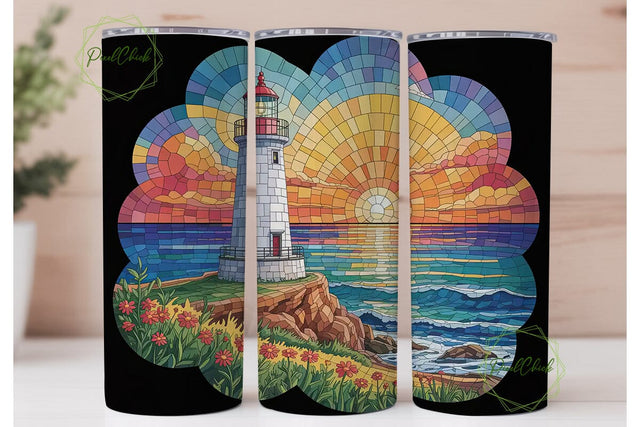 Lighthouse Sunset Mosaic 20oz Tumbler Sublimation PixelChick 