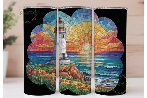 Lighthouse Sunset Mosaic 20oz Tumbler Sublimation PixelChick 