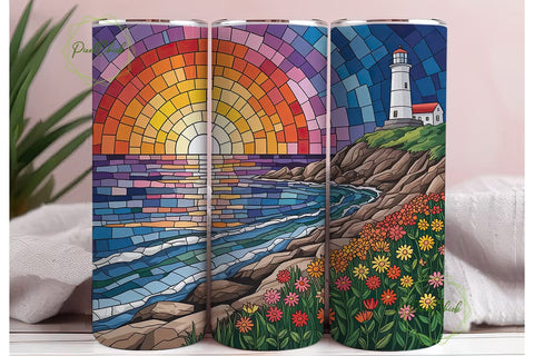 Lighthouse Sunset Mosaic 20oz Tumbler Sublimation PixelChick 