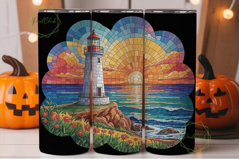 Lighthouse Sunset Mosaic 20oz Tumbler Sublimation PixelChick 