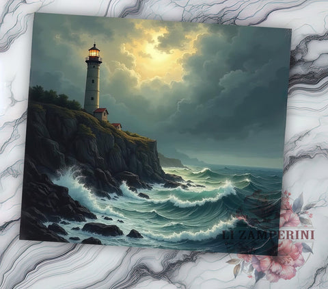 Lighthouse Tumbler, Stormy Sea Design, Nautical Drinkware, 20oz Tumbler, Sublimation Wrap, Ocean Decor, Coastal Gifts Sublimation Li Zamperini 