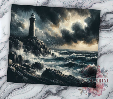 Lighthouse Tumbler, Stormy Sea Design, Nautical Drinkware, 20oz Tumbler, Sublimation Wrap, Ocean Decor, Coastal Gifts Sublimation Li Zamperini 