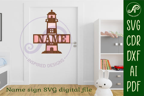 Lighthouse two layer name sign svg laser cut file SVG APInspireddesigns 
