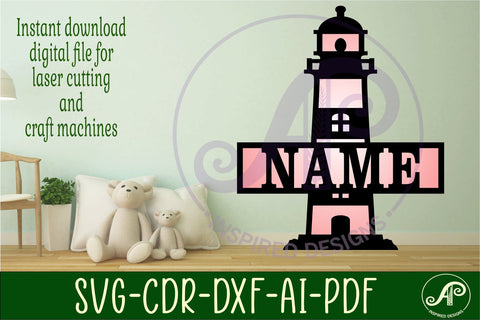 Lighthouse two layer name sign svg laser cut file SVG APInspireddesigns 