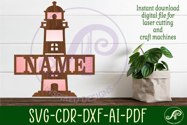 Lighthouse two layer name sign svg laser cut file SVG APInspireddesigns 