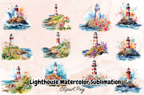 Lighthouse Watercolor Sublimation Clipart Bundle Sublimation Designangry 