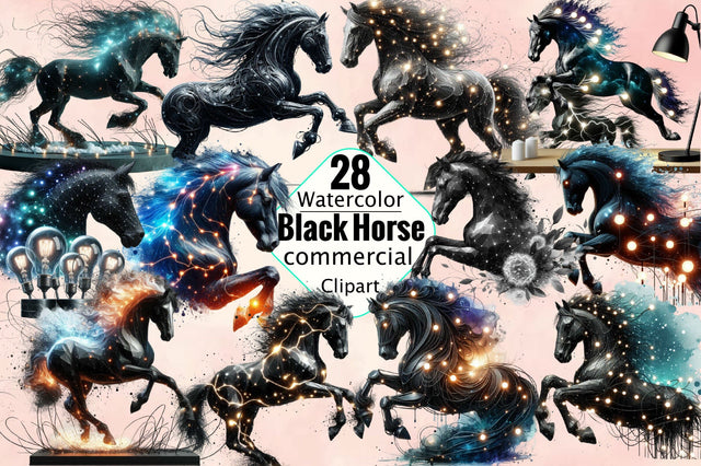 Lighting Black Horse Sublimation Clipart Bundle Sublimation SVGArt 