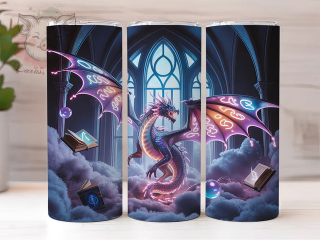 Lightning Fantasy Dragon Tumbler, Lightning Dragon Tumbler, 20oz Tumbler Wrap, Sublimation Design, Mythical Dragon Gift, Enchanted Book Wrap, Magical Fantasy Tumbler Sublimation Lara' s Designs 