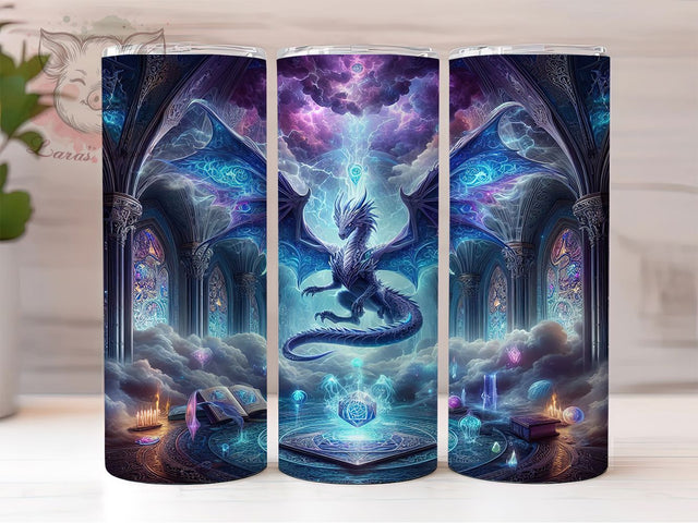 Lightning Fantasy Dragon Tumbler, Lightning Dragon Tumbler, 20oz Tumbler Wrap, Sublimation Design, Mythical Dragon Gift, Enchanted Book Wrap, Magical Fantasy Tumbler Sublimation Lara' s Designs 