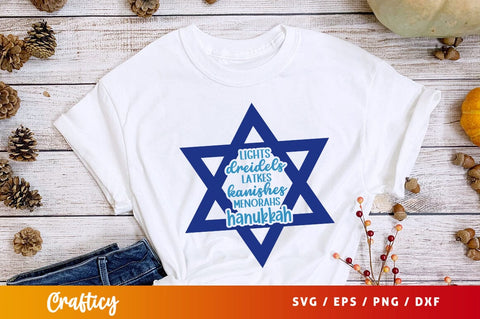 Lights dreidels latkes kanishes menorahs hanukkah Svg Design SVG Designangry 
